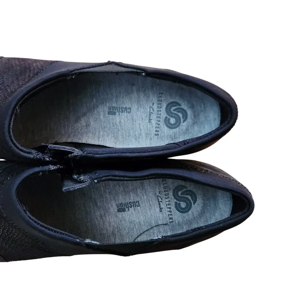 Clarks Cloudsteppers 8.5‎ M Womens Black Nubuck Suede Slip-on Comfort Shoes